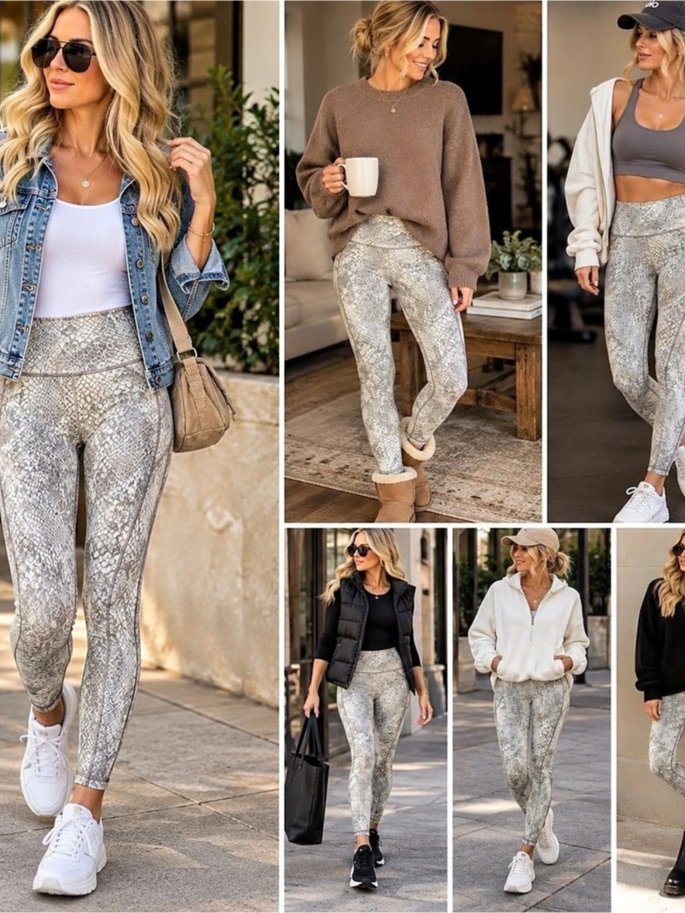 Alo Yoga Vapor Snakeskin Print Leggings White & gray and tan. Athletic wear!